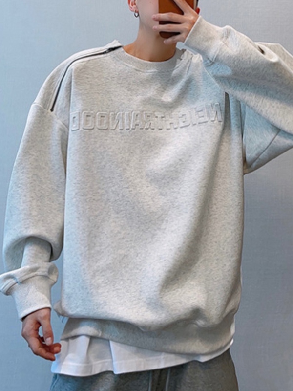 Sudadera con hombros caídos y estampado de letras tridimensionales para hombre-3