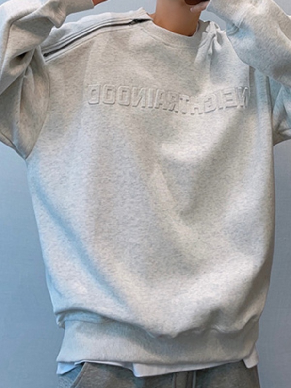 Sudadera con hombros caídos y estampado de letras tridimensionales para hombre-4