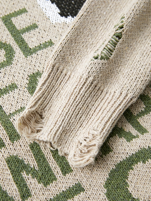 Suéter de hombre con diseño rasgado y estampado de letras-4