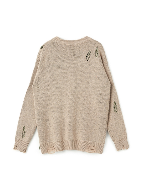 Suéter de hombre con diseño rasgado y estampado de letras-1