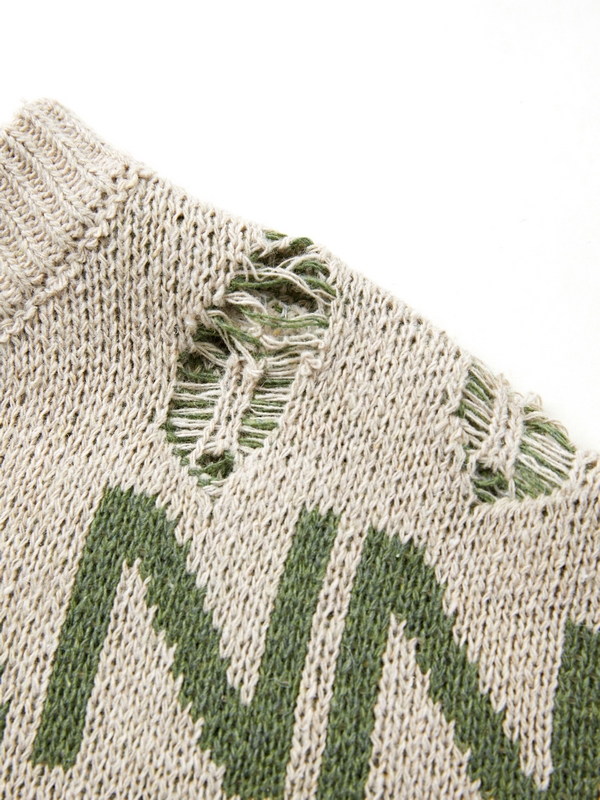 Suéter de hombre con diseño rasgado y estampado de letras-5