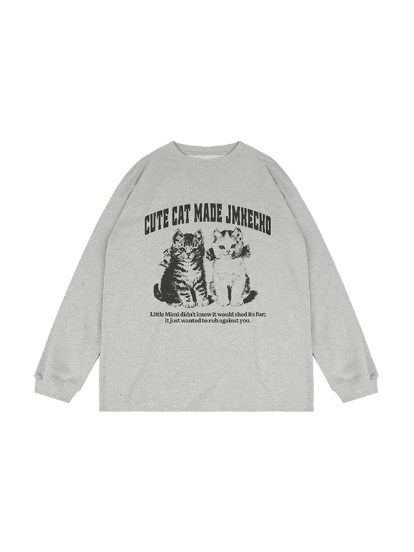 Camiseta de manga larga con estampado de gatito vintage para hombre-2