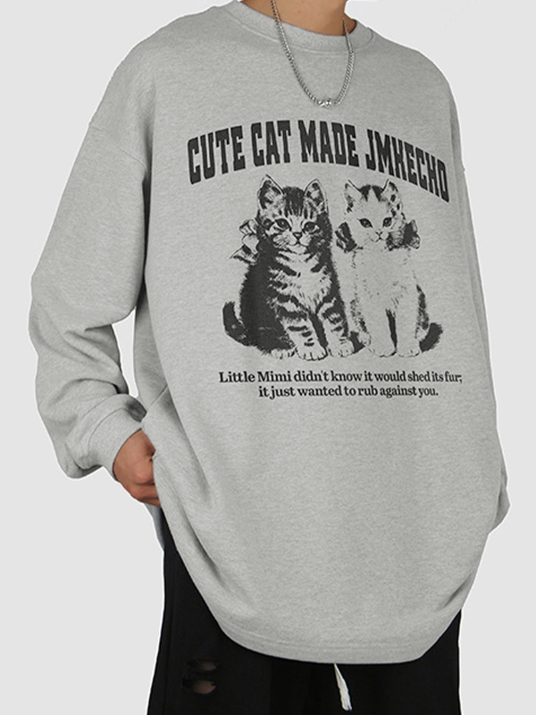 Camiseta de manga larga con estampado de gatito vintage para hombre-1