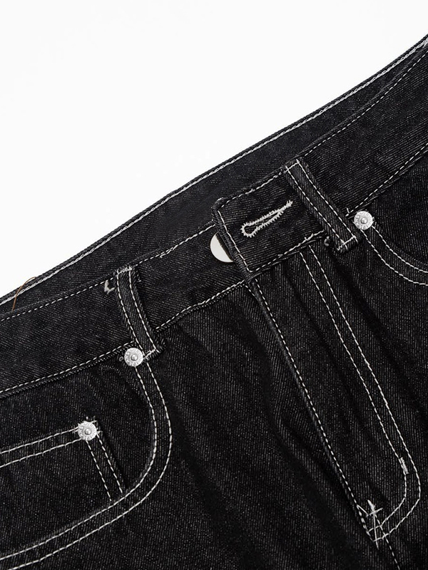 Vaqueros holgados con detalle de puntada y estampado de esqueleto para hombre-3