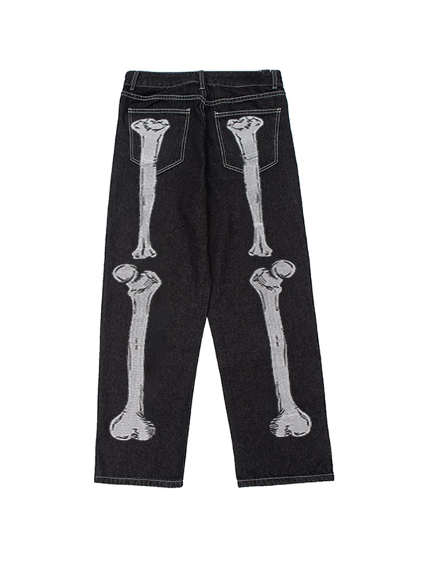 Vaqueros holgados con detalle de puntada y estampado de esqueleto para hombre-2