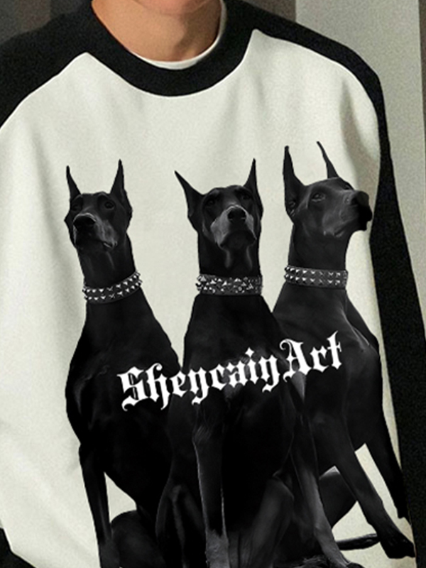 Sudadera raglán con estampado de perro para hombre-1