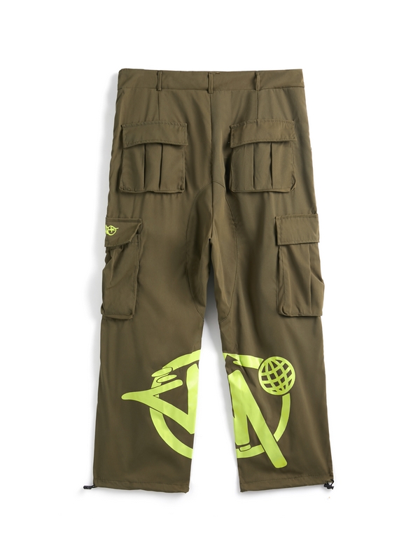 Pantalones anchos con cordón y múltiples bolsillos con estampado de letras para hombre-4
