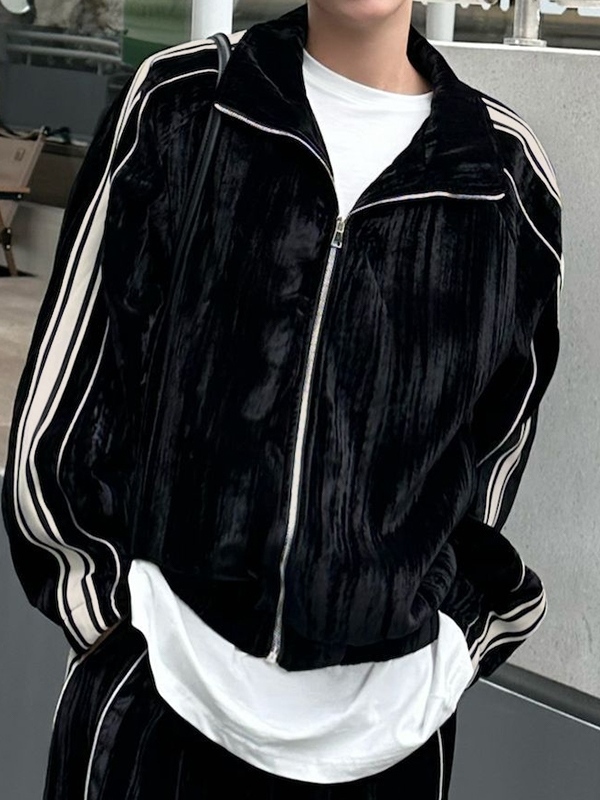Conjunto de chándal de manga larga con detalle de ribetes para hombre-3
