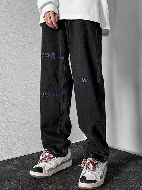 Vaqueros sueltos con estampado de salpicaduras para hombre-4