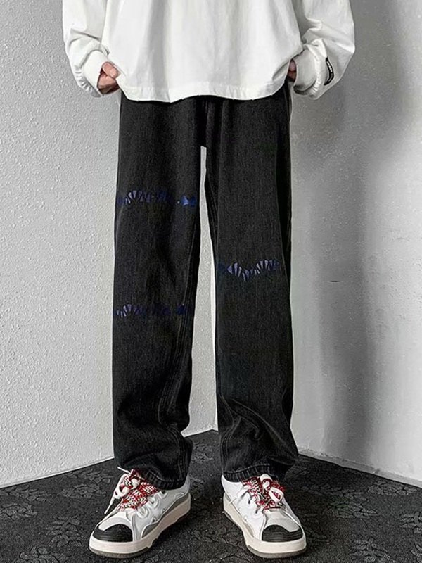 Vaqueros sueltos con estampado de salpicaduras para hombre-3