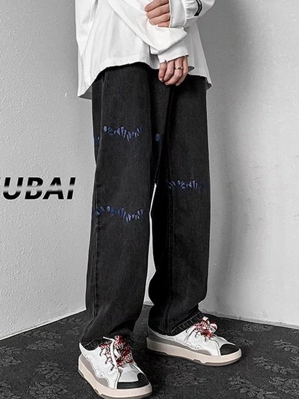 Vaqueros sueltos con estampado de salpicaduras para hombre-2