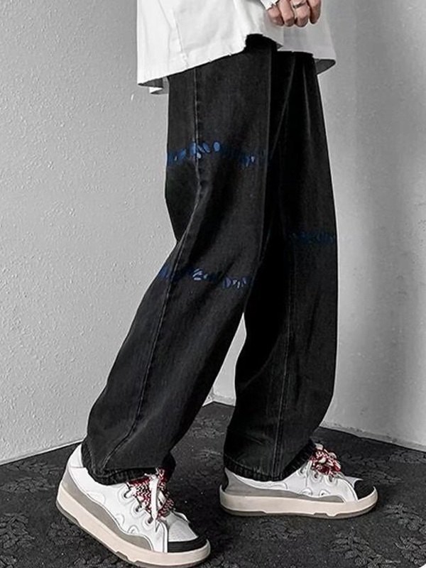 Vaqueros sueltos con estampado de salpicaduras para hombre-1