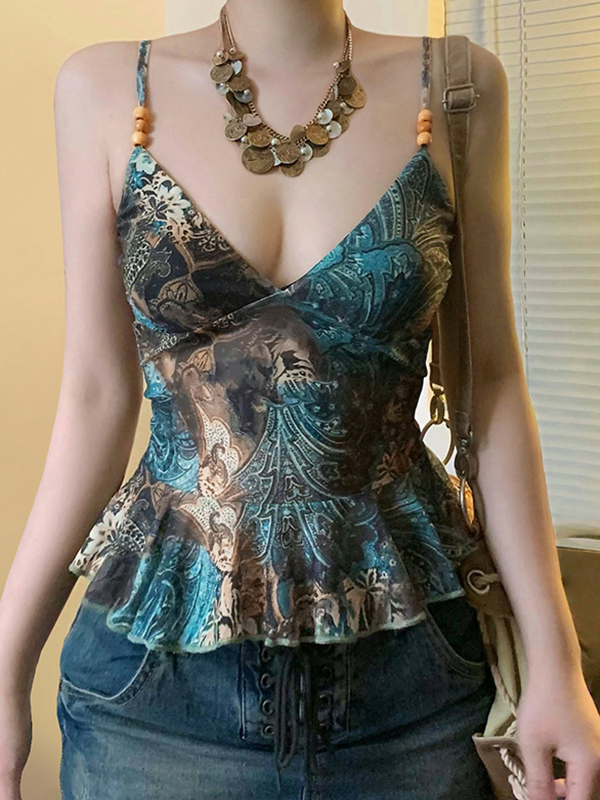 Top de tirantes con estampado vintage americano-4