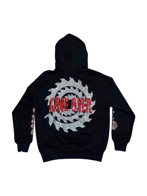 Sudadera con capucha extragrande con estampado de diamantes de imitación Hip Pop para hombre-4