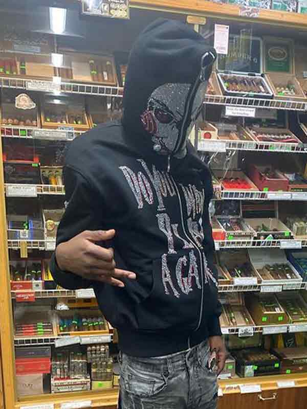 Sudadera con capucha extragrande con estampado de diamantes de imitación Hip Pop para hombre-2