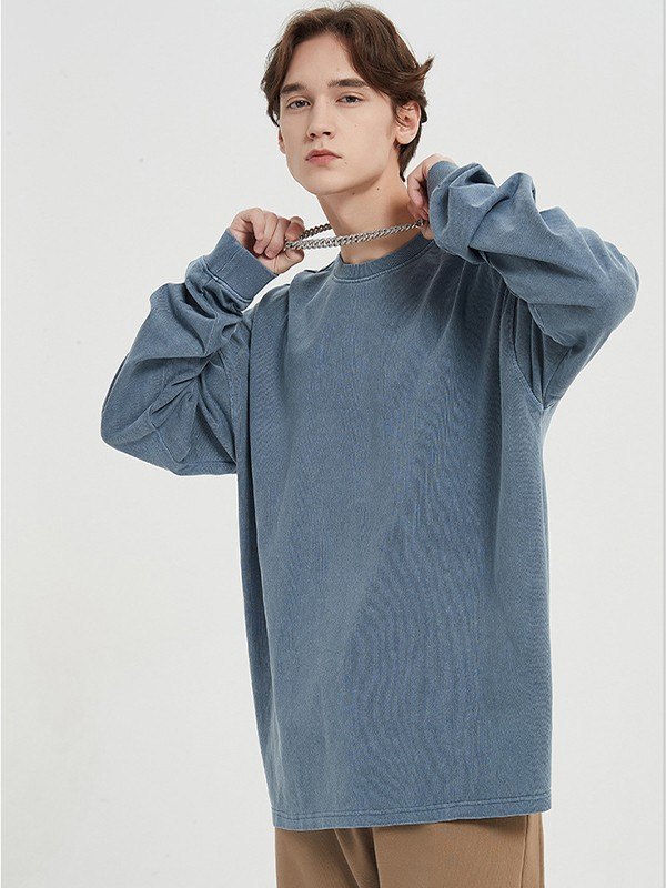 Sudadera unisex con cuello redondo y lavado vintage-3