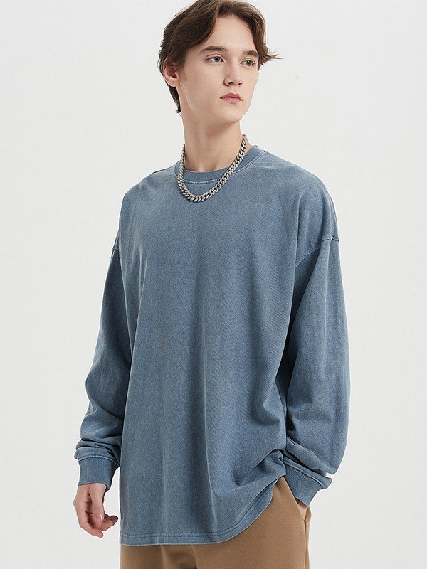 Sudadera unisex con cuello redondo y lavado vintage-2
