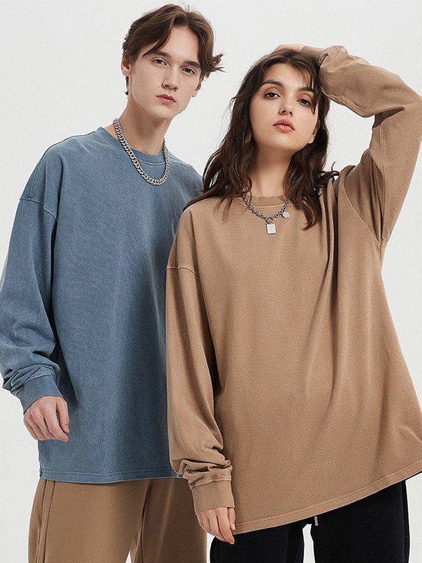 Sudadera unisex con cuello redondo y lavado vintage-1