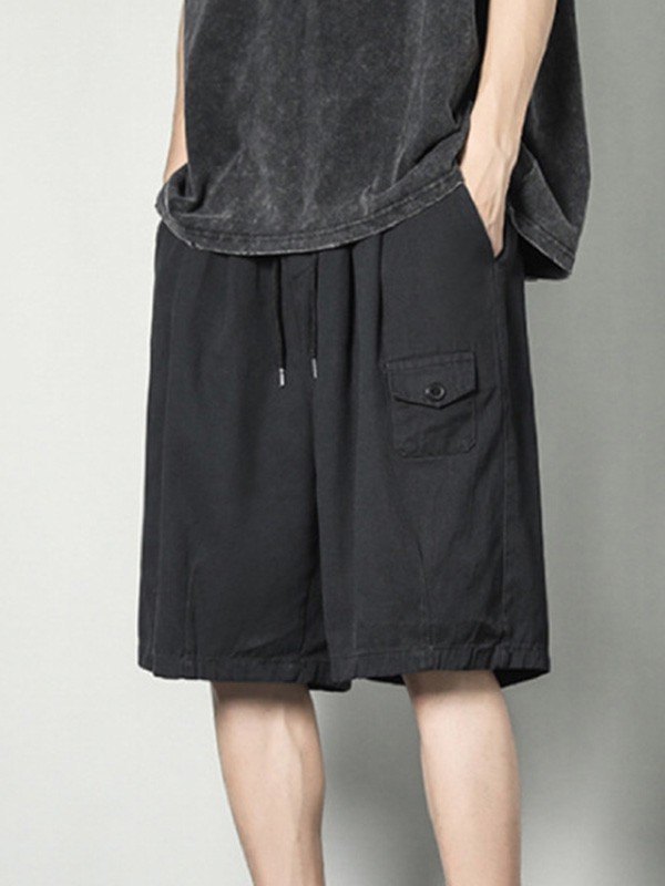 Pantalones cortos de pierna recta hasta la rodilla para hombre-4