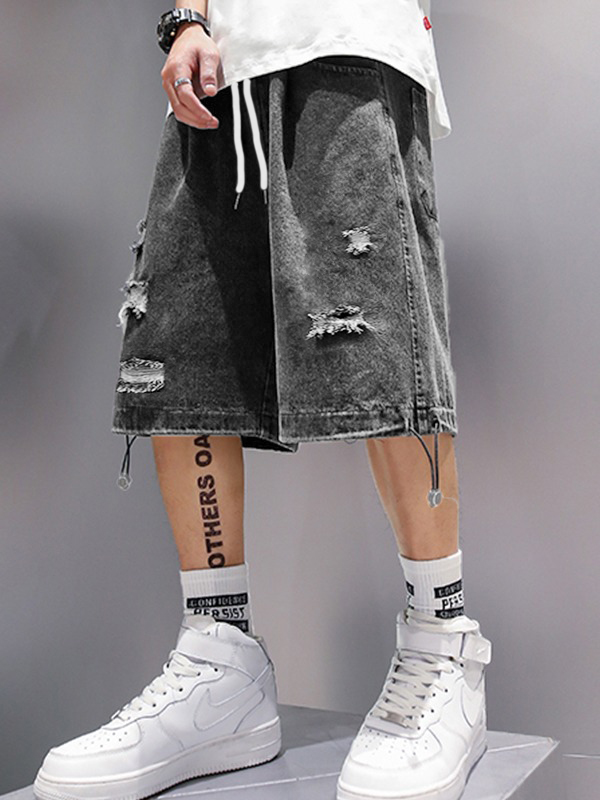 Shorts vaqueros desgastados y lavados para hombre-2