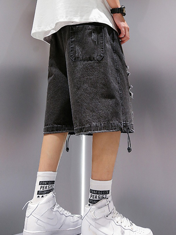 Shorts vaqueros desgastados y lavados para hombre-3