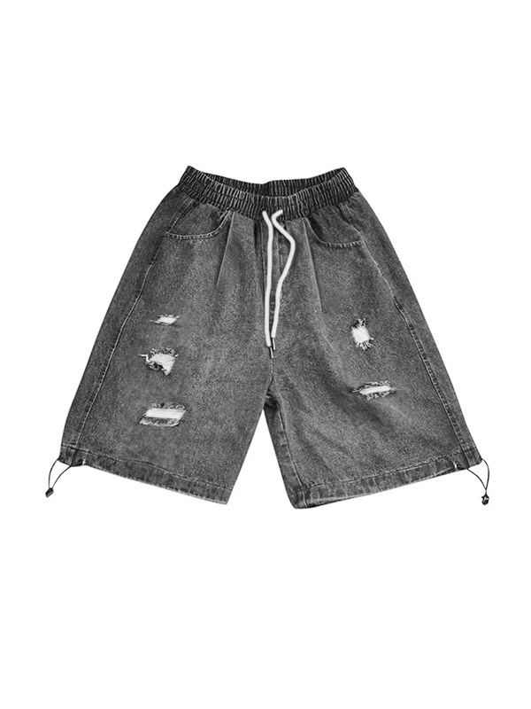 Shorts vaqueros desgastados y lavados para hombre-4