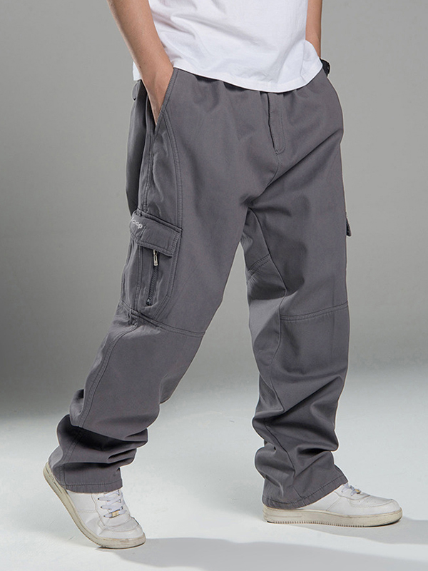 Pantalones cargo casuales con forro polar para hombre-2
