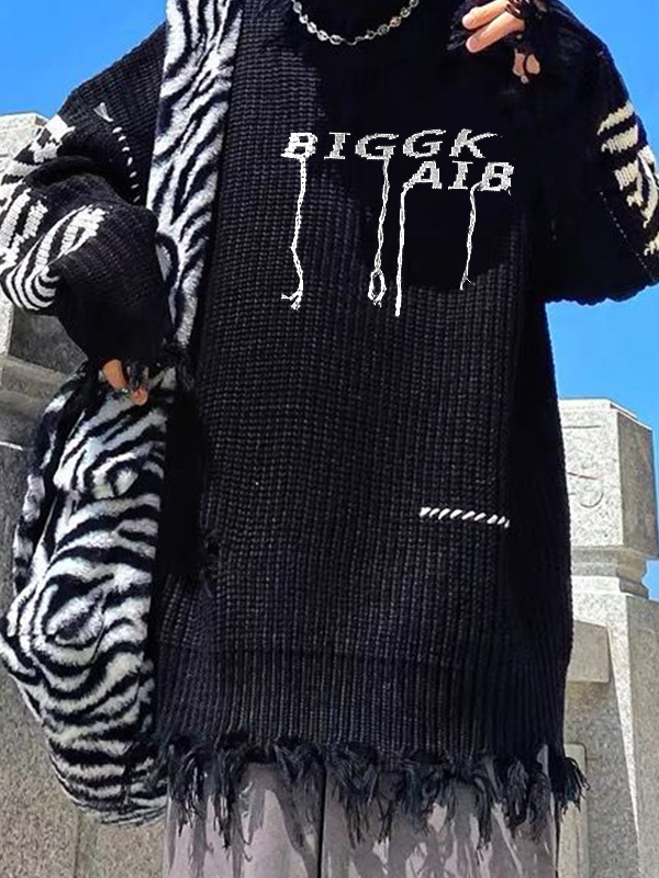 Suéter de cuello alto con diseño de borlas de jacquard con letras para hombre-1
