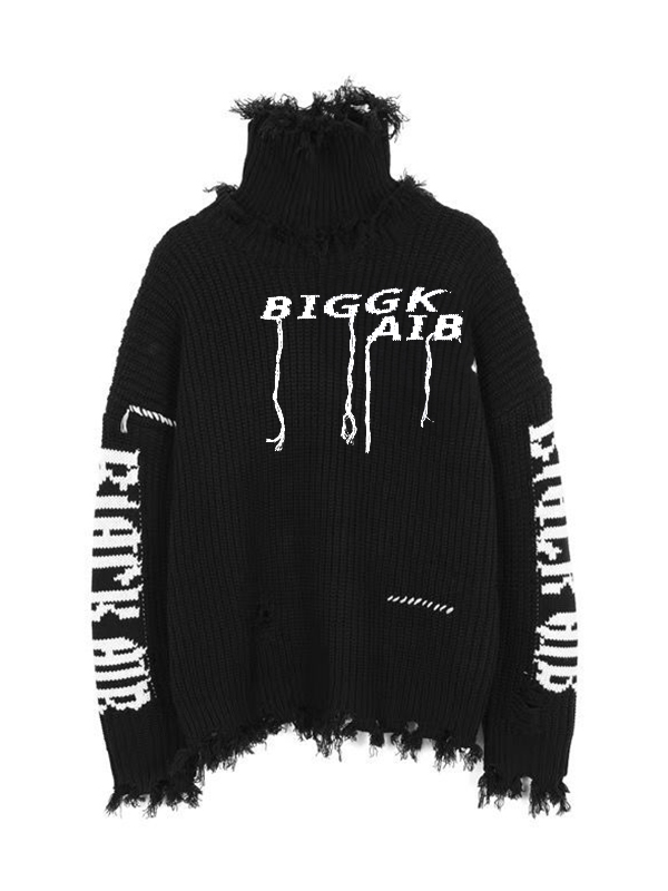 Suéter de cuello alto con diseño de borlas de jacquard con letras para hombre-4